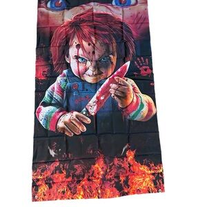 Chucky Horror Blanket with Knife and Flames